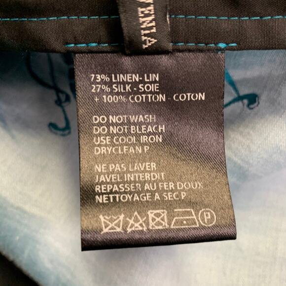 HAIDER ACKERMANN Size M Teal White Jacquard Linen Silk Layered Long Sleeve Shirt - Picture 10 of 10